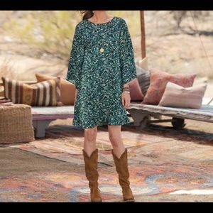 Sundance Size Medium Boho Green Jade Floral Bell Sleeve Otillie A-Line Dress